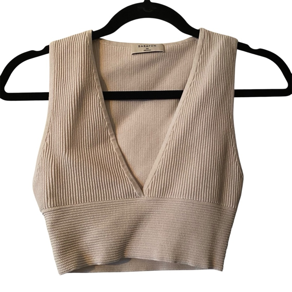Babaton White Ribbed Crop Top